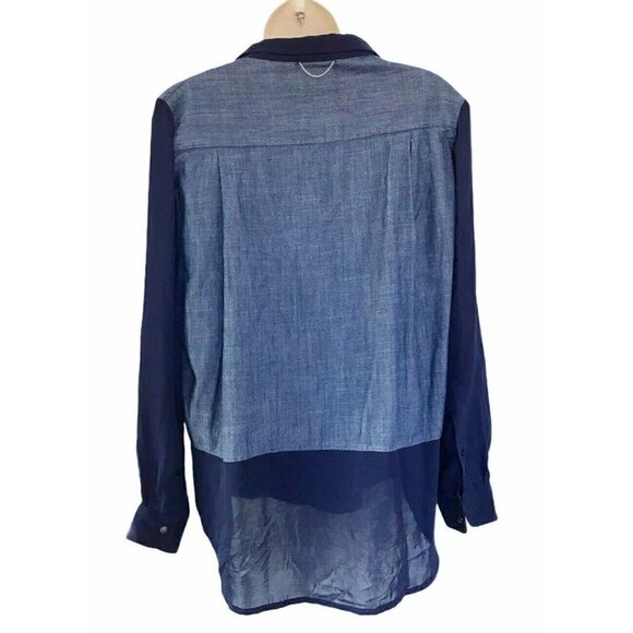 Sport The Kooples Blue Denim & Semi Sheer Top S - Picture 3 of 7